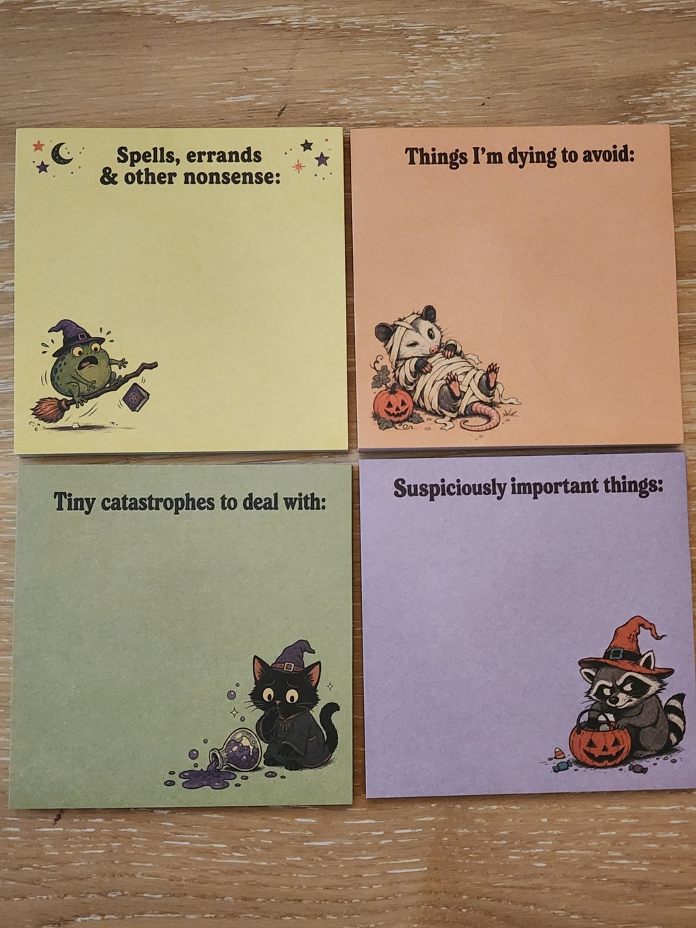 Buyer's Choice -Funny Halloween Sticky Note Pads - Orange, Yellow, Green, Purple